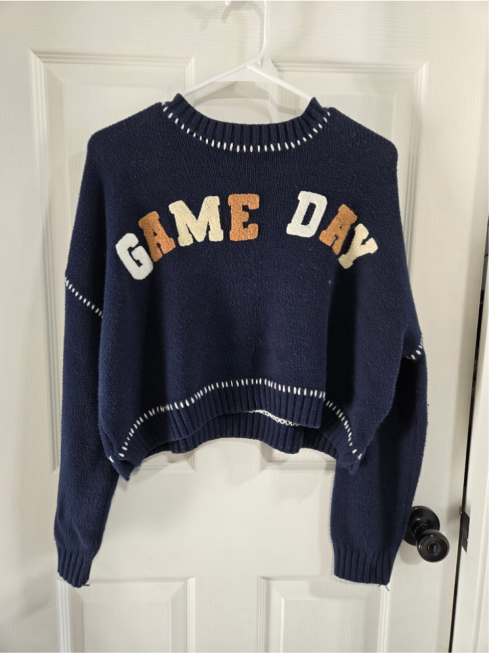 Women's Jessica Simpson Game Day Sweater Navy Blue White Size S